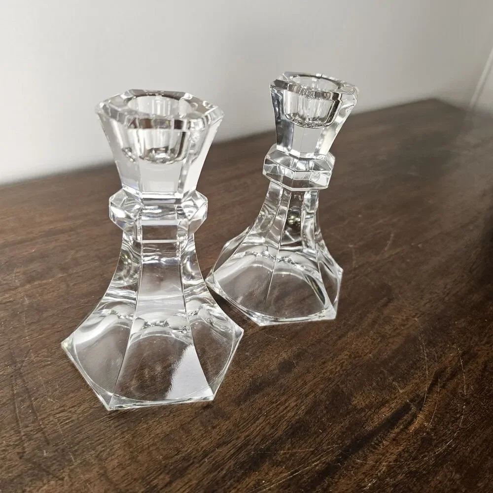 Vintage Towle Fine Full Lead Crystal Candlestick Holders Set of 2 Austria 4.75
